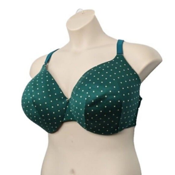 Lane Bryant Cacique Bra lightly Lined Full Cov Green Polka Dot 42DDD - Picture 2 of 9